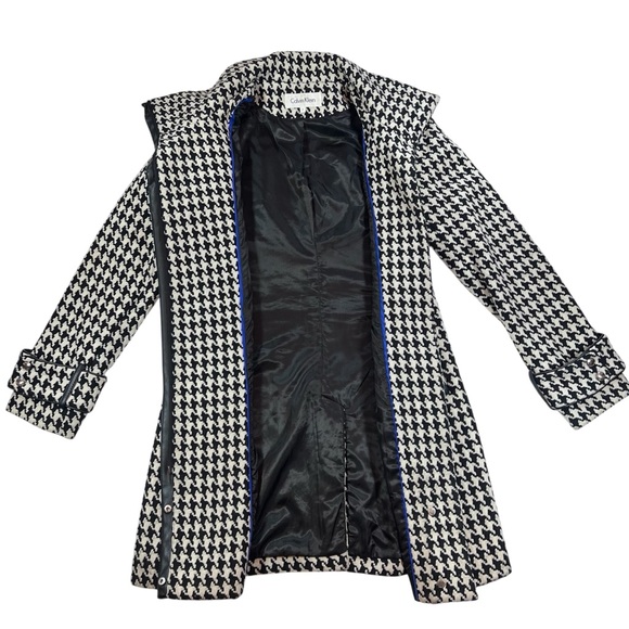 Calvin Klein Black & White Houndstooth Wool Blend Zip Coat — Women’s 6 - Picture 5 of 13